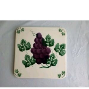 Vintage Grape Ceramic Trivet/Hot Pad 7.25"X 7.25" White/Purple/Green